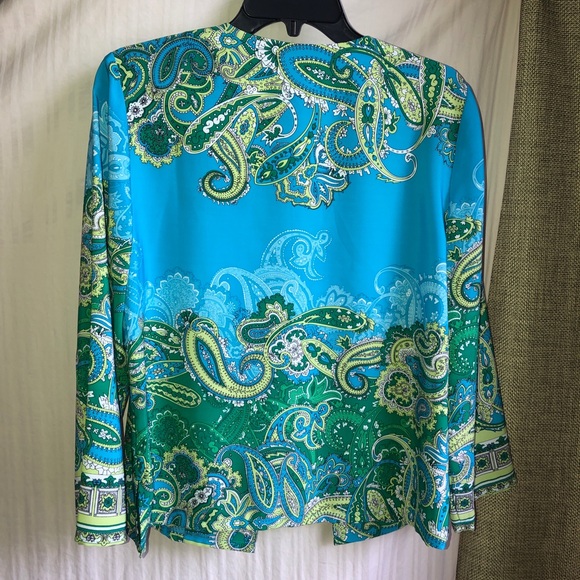 CHICOS Topper Open Front Cardigan Blazer Wrap Paisley Floral Medium Size 1 Women - Picture 2 of 13